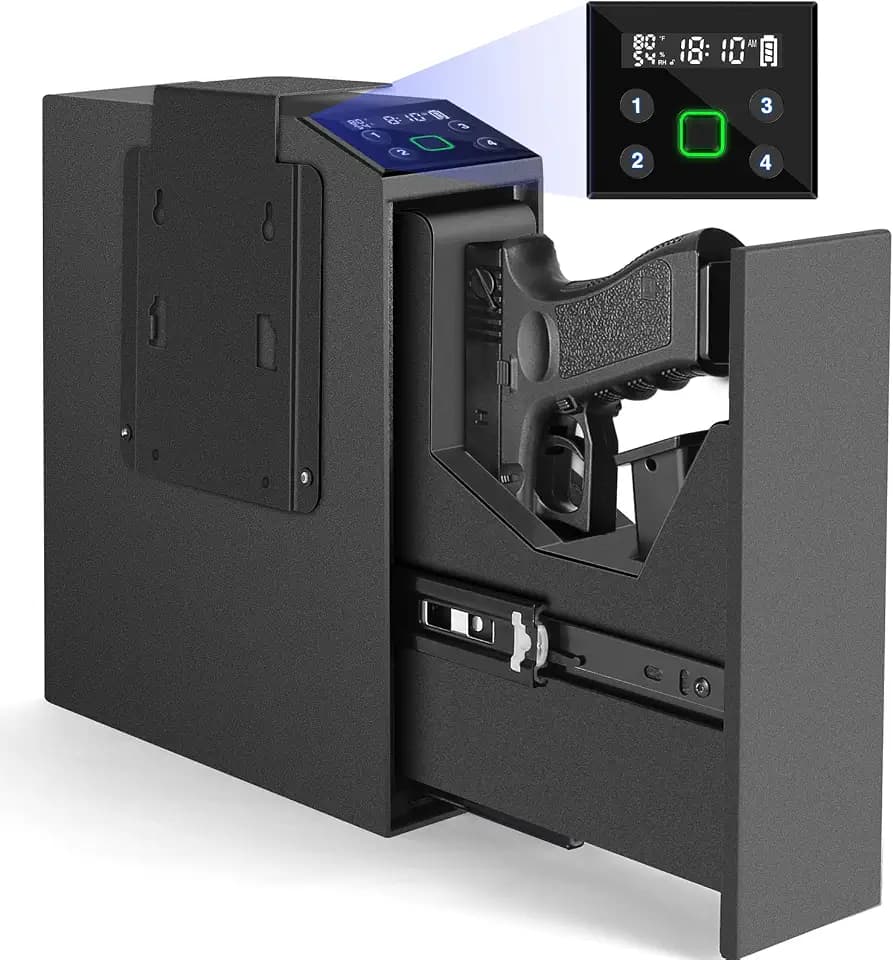 Biometric Slider Handgun Gun Safe with LCD Screen of Time Temp Humidity