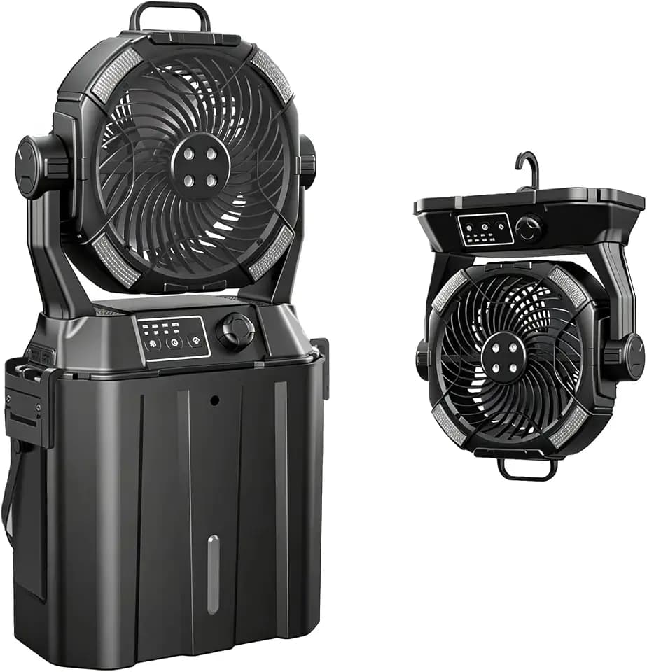 Portable Misting Fan, 6L Outdoor Mister Fan for Outside Patios, 20000mAh Battery Powered Fan, Camping Fan with Stepless Speed Control, Cooling Mist, Timer Function, Rotate Hook(Black)