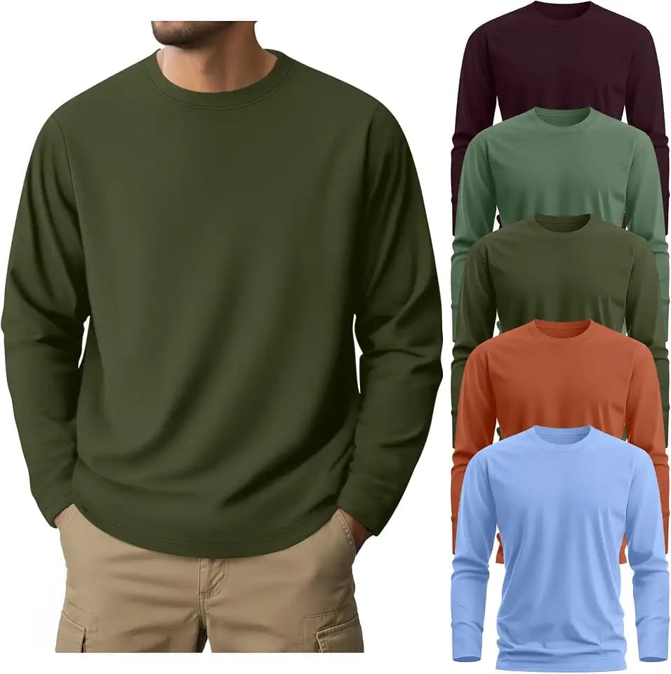 Ficerd 5 Pack Mens Big and Tall 95% Cotton Long Sleeve Shirts