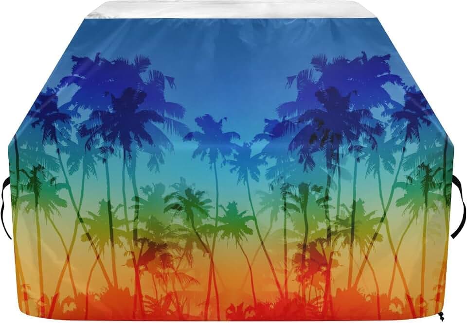 Premium Grill Cover Waterproof Rainbow Palm Beach Barbecue Cover Fade Resistant BBQ Cover Heavy Duty Fits Grill Widths Up to 25 in