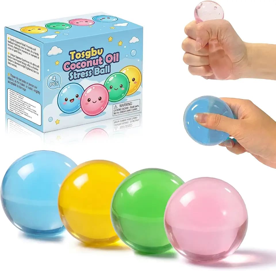 4 Pcs Coconut Oil Squishy, 2.4 Inch Handmade Coconut Oil Stress Ball, Non-Sticky & Easy to Clean, Squeeze Sensory Fidget Toys for Focus & Calm, Squishy Desk Gifts