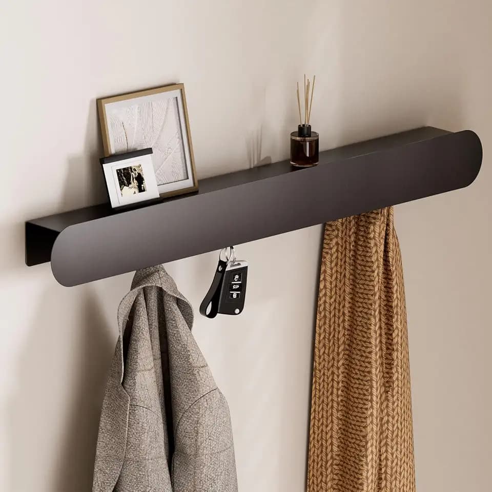 Yorbay Wandgarderobe mit verdeckten Haken für Flure: 6 Haken mit Ablage