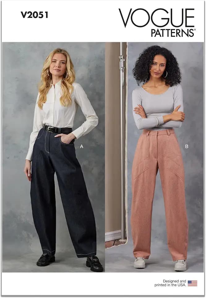 Vogue V2051H5 Misses' High-Rise Barrel-Leg Pants Sewing Pattern Packet, Design Code V2051, Sizes 6-8-10-12-14