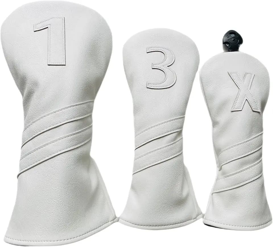Golf Club Head Cover for Driver 3 Wood and Hybrids White
