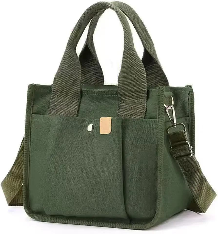 Small Tote Bags for Women Canvas Tote Bag with Zipper Satchel Crossbody Bag Work Travel Shoulder Handbags with Pockets