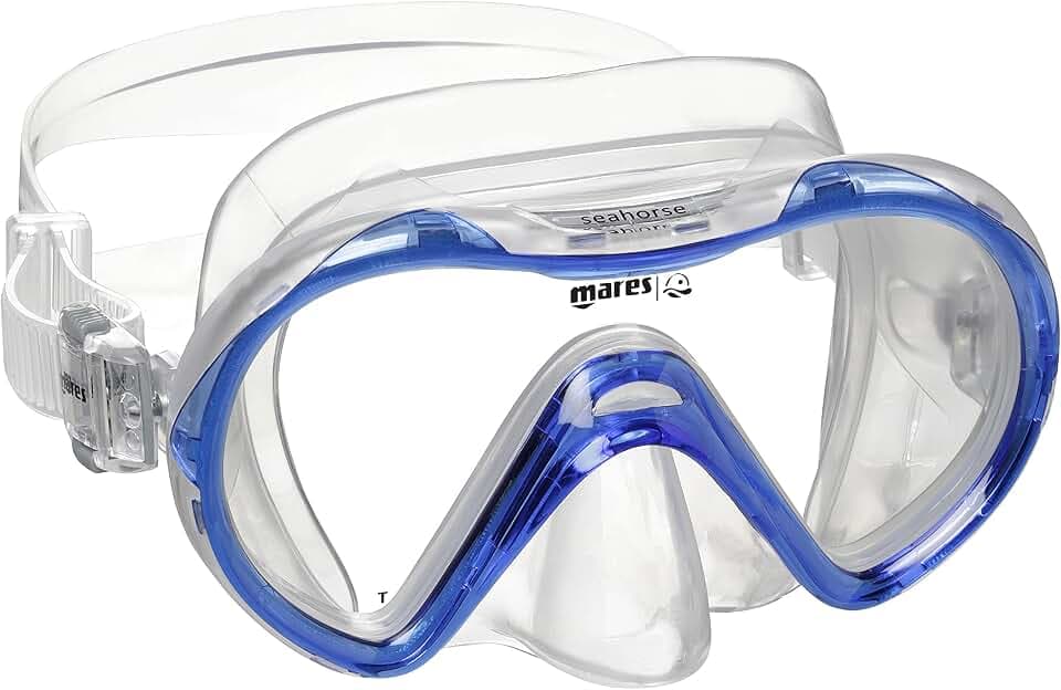 Mares Seahorse – Taucherbrille Kinder mit Einzellinse aus gehärtetem Glas, niedrigem Profil, Siliter-Dichtlippe, EZ Adjust 360° Schnallen
