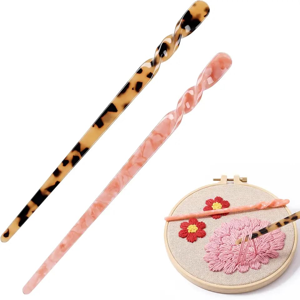 Sabary 2 Pcs Acrylic Needlepoint Laying Tool, Light Tortoiseshell,Pink