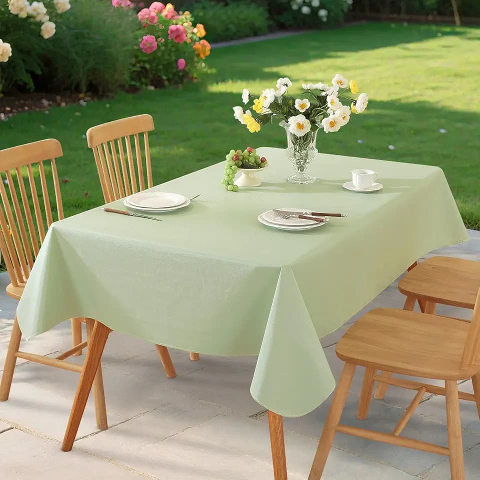 Rectangle Table Cloth, Waterproof Vinyl Tablecloth with Flannel Backing, Wipeable Reusable Rectangular Plastic Tablecloths for Dining, Camping, Indoor and Outdoor (Light Green, 60" x 102")