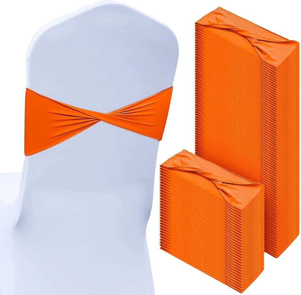 Kinlop 150 Pcs Spandex Chair Sashes Bows Stretch Chair Cover, Orange