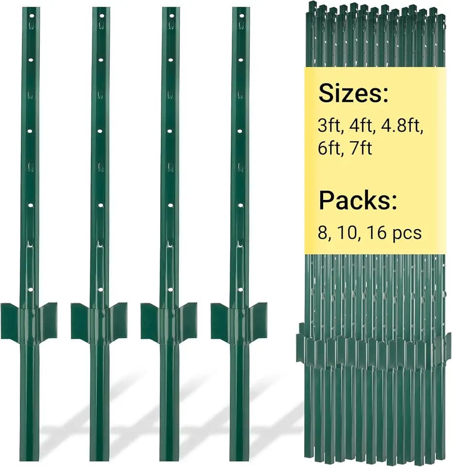 Metal Fence Posts 7 FT, 16 PCS Splicing Green U Posts