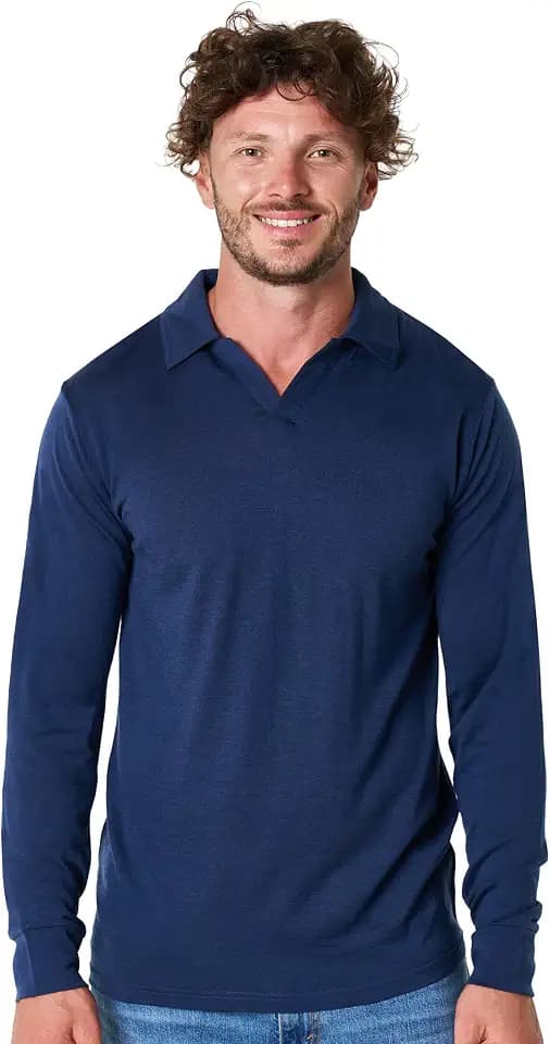 100% Merino Wool V Neck Polo Shirts for Men - Short & Long Sleeve Shirt