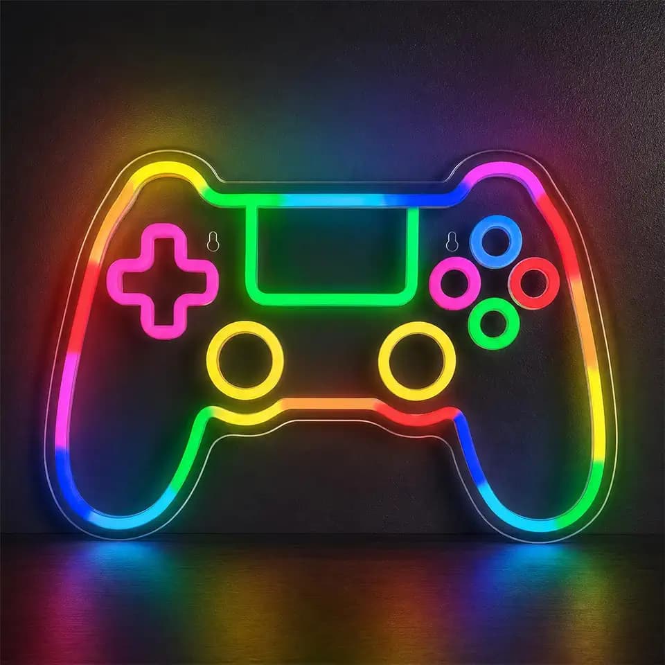 Gamer Neon Sign, Gamepad Shaped RGB LED Neon Lights Scrolling Color Changing Flashing Modes Game Controller Gaming Light Sign for Gamer Room Wall Decor, Video Game Gifts for Teens, Boys