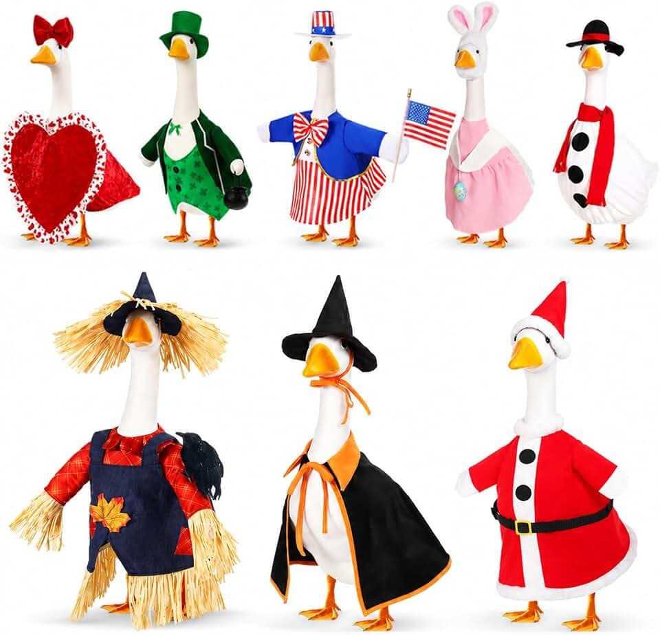 FuWeave 8 Set Holiday Porch Goose Outfits All Seasons 23'' Goose Clothes