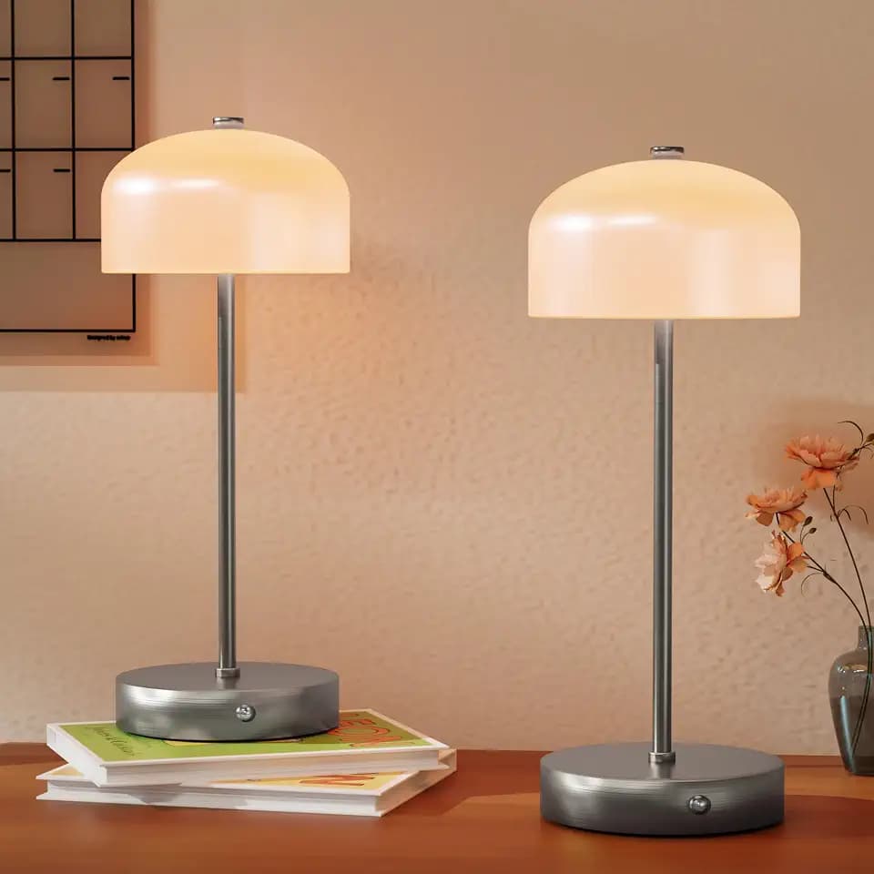 Small Portable Cordless Table Lamp, 3-Way Dimmable Touch Rechargeable Battery Powered Mushroom Lamp Bedroom Dining Table Living Room Shelf Decor,Gold