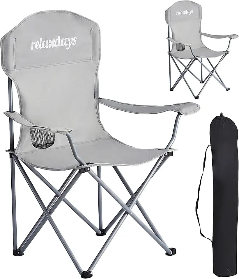 Relaxdays Camping Stuhl, 2er Set, faltbar, Tragetasche, grau