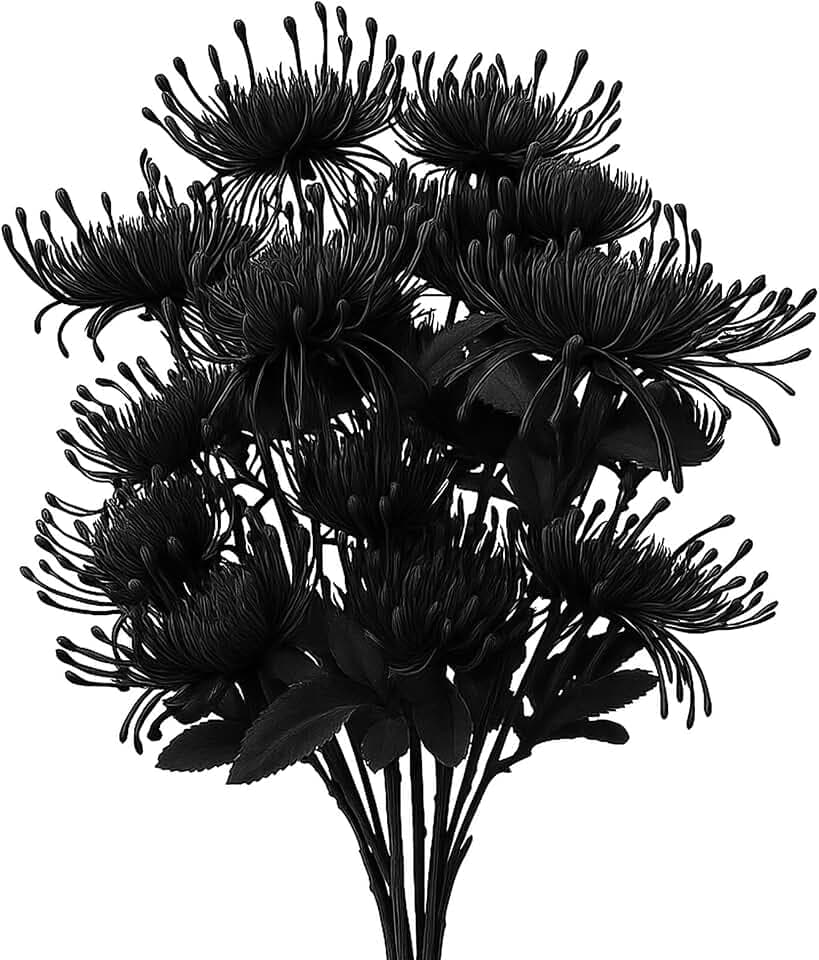 saerryor Künstliche Chrysanthemen-Blumen, schwarz, groß, 6 Stück, 18 Blütenköpfe mit 66 cm langem Stiel, künstliche Spinnenmutter, Blumen für Hochzeit, Flora, Halloween und Heimdekoration