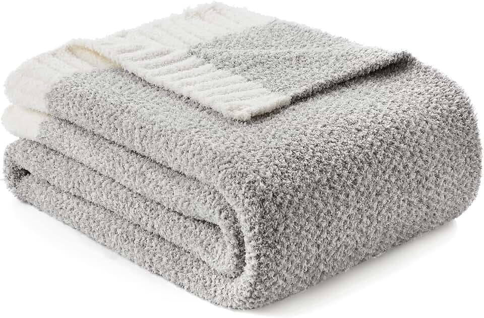 Snuggle Sac Graue Überwurfdecke für Couch, wendbar, superweiche Decken, warm, gemütlich, gestrickt, flauschig, Plüsch, leicht, für Sofa, Bett, Camping, Picknick, 127 x 152,4 cm (Heather Grey)