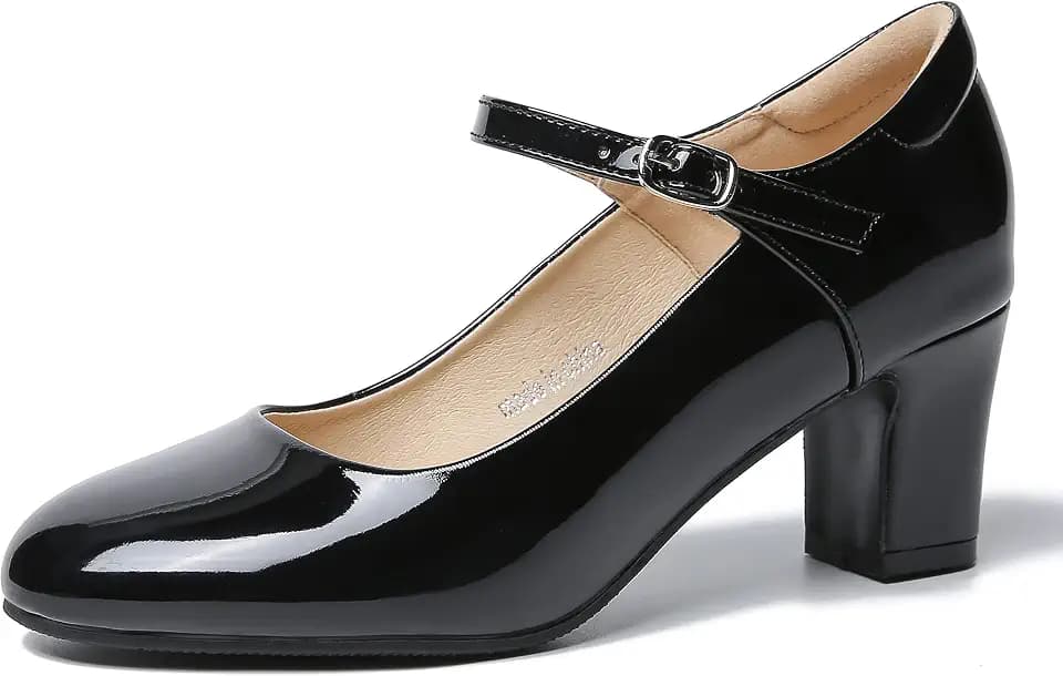 fereshte Mary Jane Shoes for Women, Round Toe Block Heels