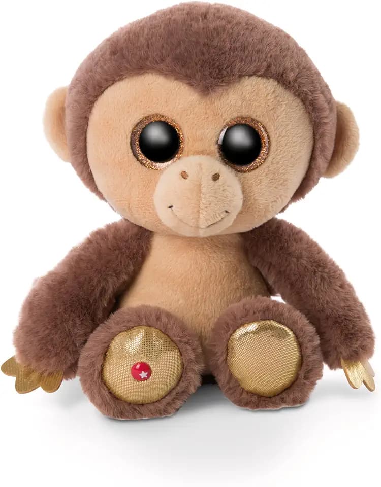 NICI 46949 Original – Glubschis Hobson 25 cm – Kuscheltier Affe mit großen Augen – Flauschiges Plüschtier mit Glitzeraugen – Schmusetier für Kuscheltierliebhaber, braun/beige, 9 cm