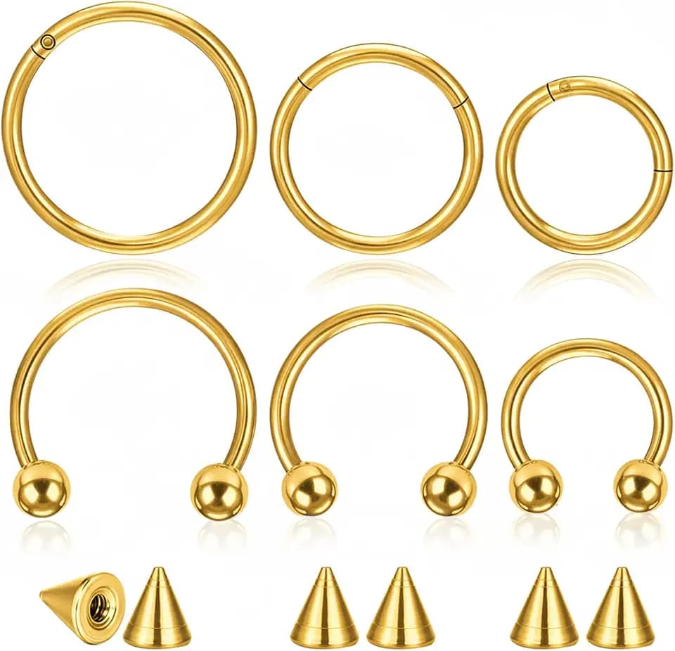 SynHHergyx 6 Pcs Nose Septum Rings 16G Horseshoe Lip Earring Ring Hoops Nose Piercing Jewelry 8mm 10mm 12mm Eyebrow Hoop Rings Piercing Jewelry