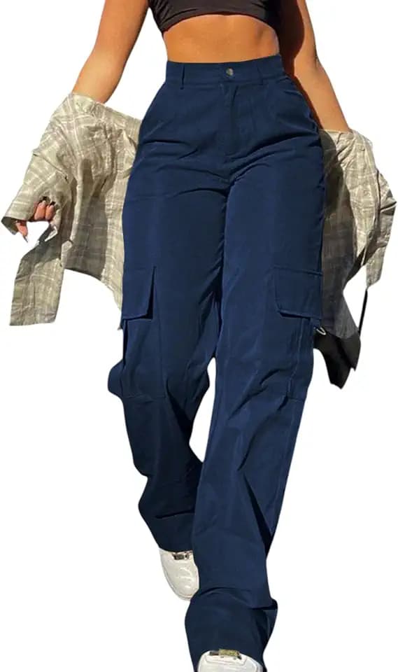 Cargo Pants for Women High Waisted Baggy Wide Leg Stretchy Y2K Streetwear Black Cargo Pants Women with Pockets