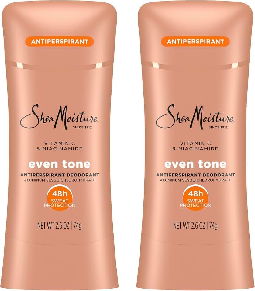 SheaMoisture Antiperspirant Deodorant Stick Even Tone Vitamin C & Niacinamide 2 Count for 48HR Sweat & Odor Protection with No Parabens & No Mineral Oil 2.6 oz