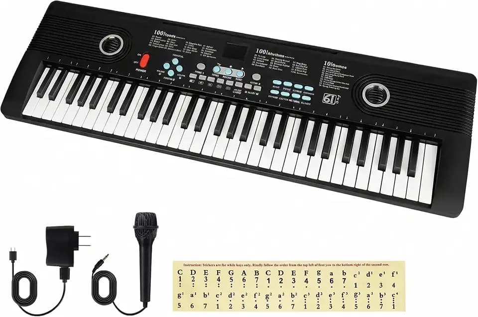 61 key keyboard Piano,Portable Electronic Digital Piano,Built In Dual Speakers,External Microphone,Power Plug,Rich Teaching Content,Multi-Functional Electronic Piano Suitable For Beginners
