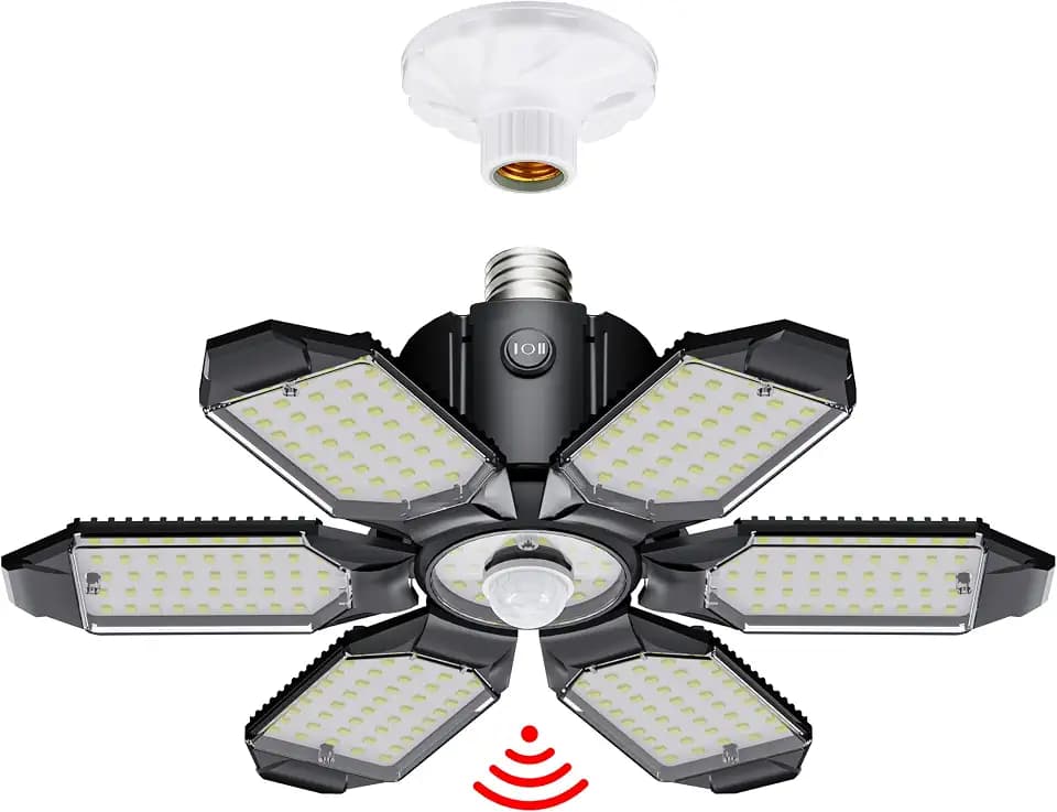 Motion Sensor Garage Light, 20000LM 200W Garage Lights Ceiling Led Motion Activated,Motion Light Indoor with Dusk to Dawn, E26/E27 Screw in Shop Light for Basement Barn Attic Warehouse