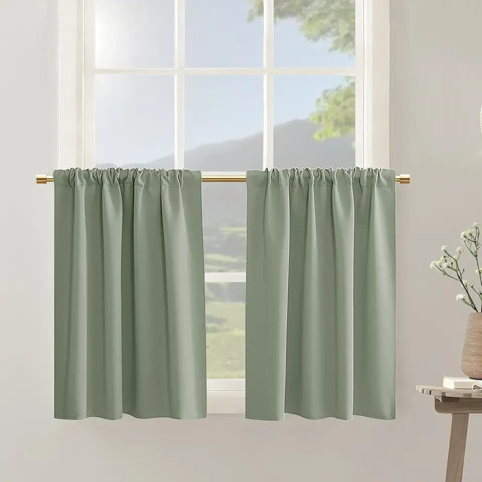 Bathroom Curtains for Window,Sage Green Boho Short Privacy Blackout Window Shade for Kitchen,Set of 2 Panels,24 Inch Length