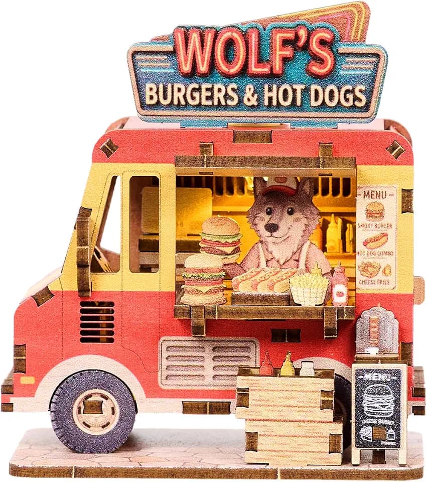 3D Puzzle DIY Fridge Magnet Kit - LED Miniature Car,Wolf‘s Food Truck