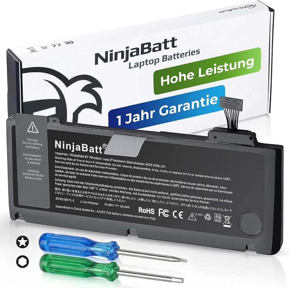 NinjaBatt Akku für Apple MacBook Pro 13" A1322 A1278 Mitte 2012 2011 2010