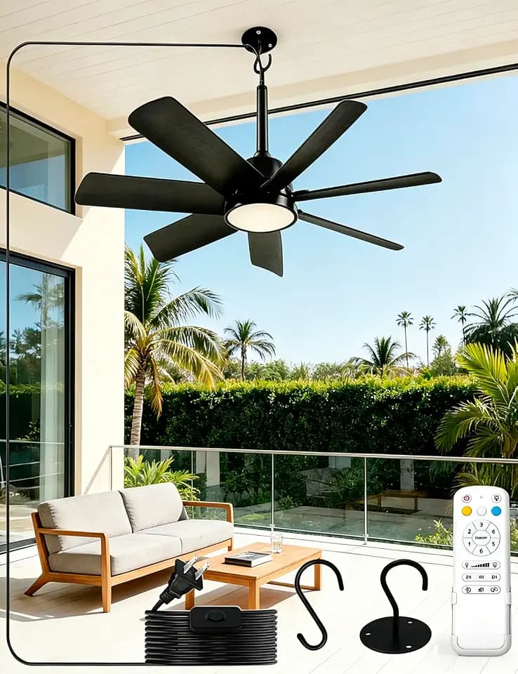 NWOP 28 Inch Outdoor Ceiling Fan with Light, 7 Blade Remote Gazebo Fan