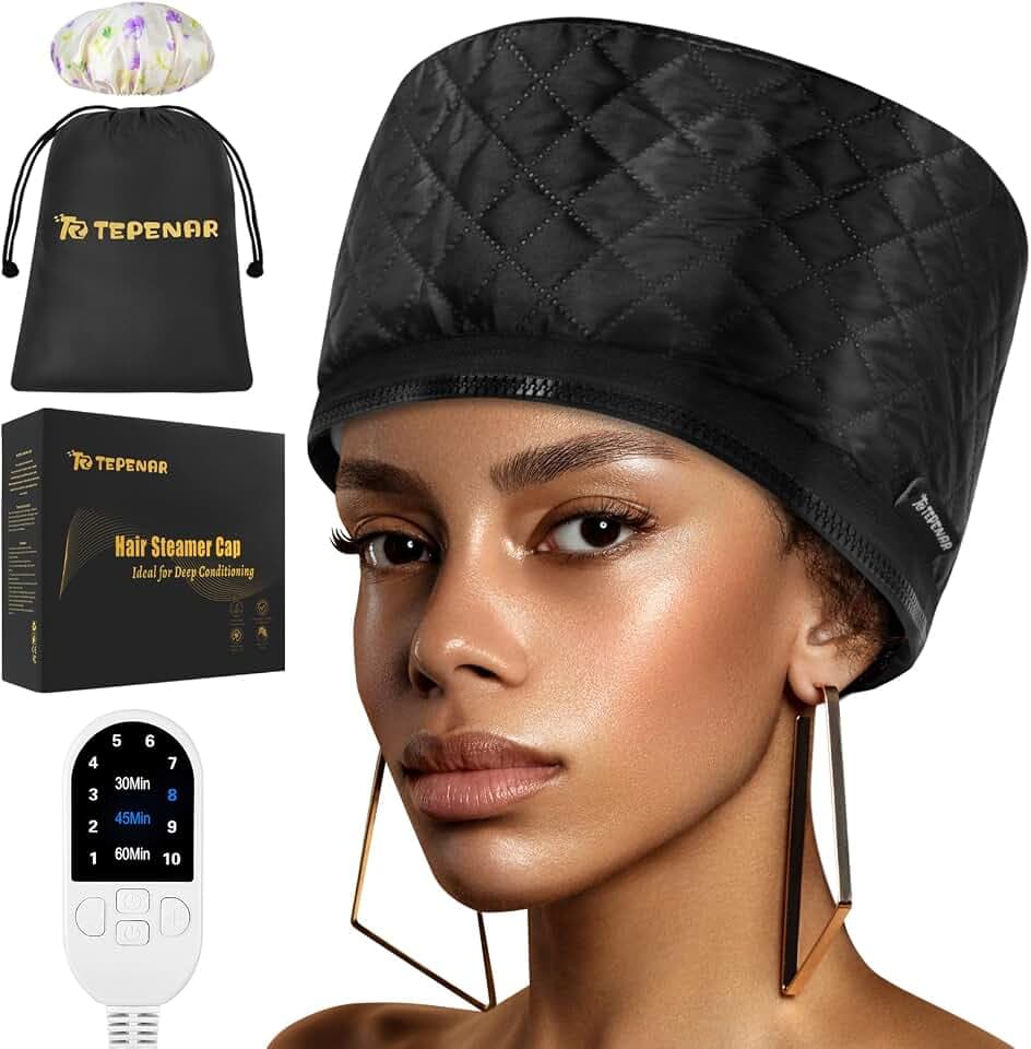Heizkappe Heizhaube für Tiefenpflegemittel: Upgraded Wärmekappe mit 10-Stufen Schnellaufheizung & 3 Zeiteinstellungen für Natürliches Haar, Tragbare Thermo-Dampfhaube für Spa, Salon, Zuhause(Schwarz)