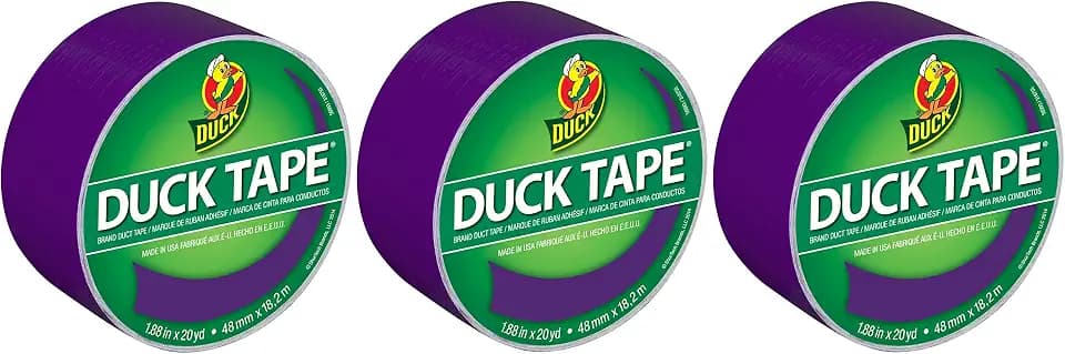 Duck Brand 283138 Color Duct Tape, Purple, 1.88 Inches x 20 Yards Each Roll, 3 Rolls