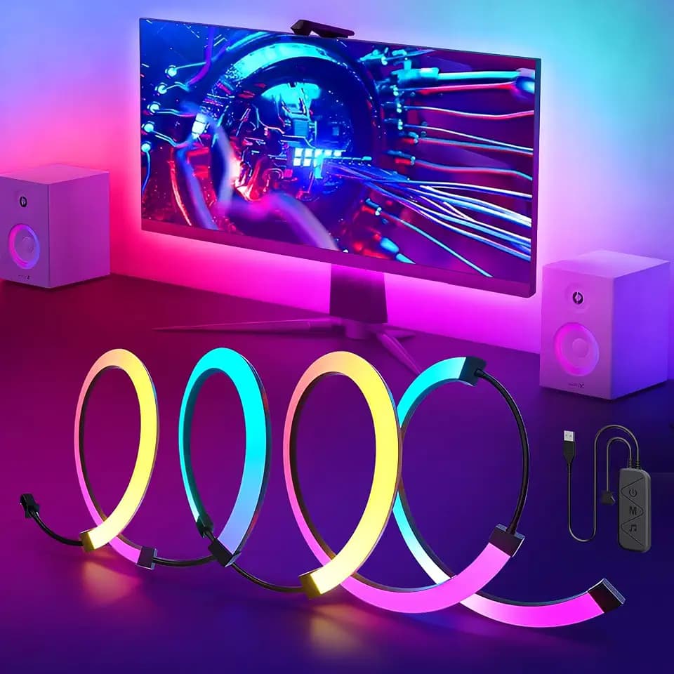 LED TV Hintergrundbeleuchtung, 27 Zoll PC Monitor Hintergrundbeleuchtung,RGBIC LED-Lichtstreifen synchron mit Bildschirmfarbe und Musik für Spiele, Filme usw (4 LED-Streifen)
