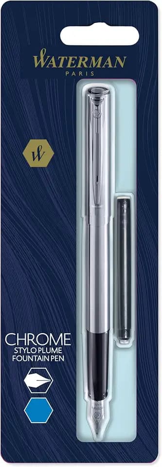 Waterman Allure Füller | Edelstahl mit Edelstahl-Akzenten | Feine Feder | Blaue Tinte