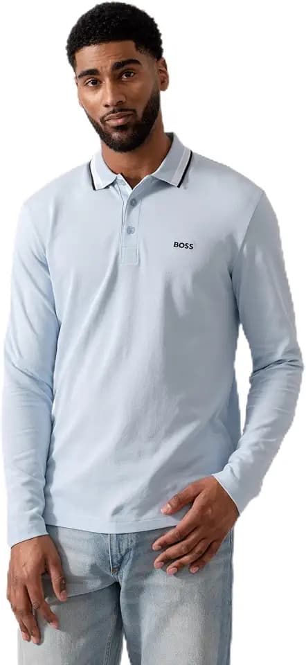 BOSS Herren Plisy Longsleeve-Poloshirt aus Baumwoll-Piqué mit Details am Kragen