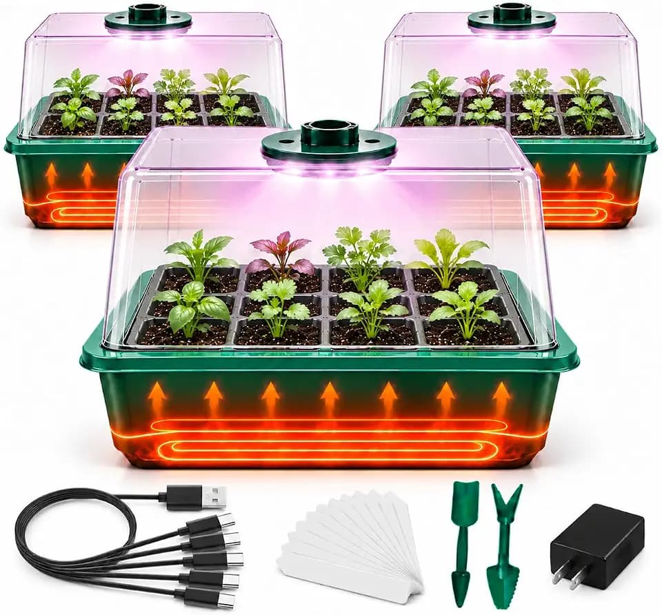 Heated Seed Starter Kit with Grow Light, 36-Cell Seed Starting Tray with Built-in Heating Base, Humidity Dome & Adjustable Vents for Indoor Seed Germination
