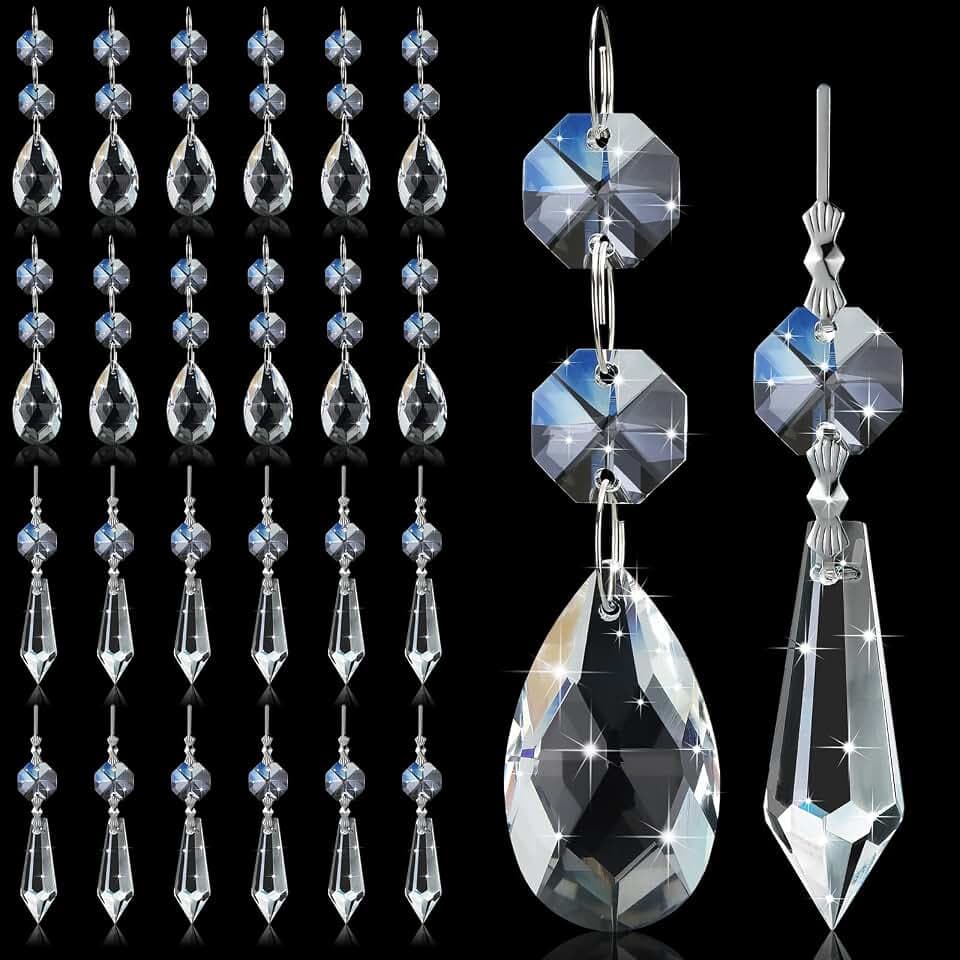 Potchen 24 Pcs Chandelier Crystals 38 mm Teardrop Icicle Prisms,Clear