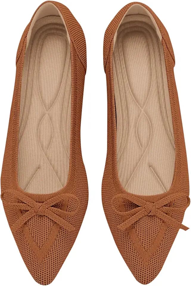 TINGRISE Women's Flats Pointed Toe Bow Knit Ballet Shoes Comfortable Dressy Mesh Slip On Flat