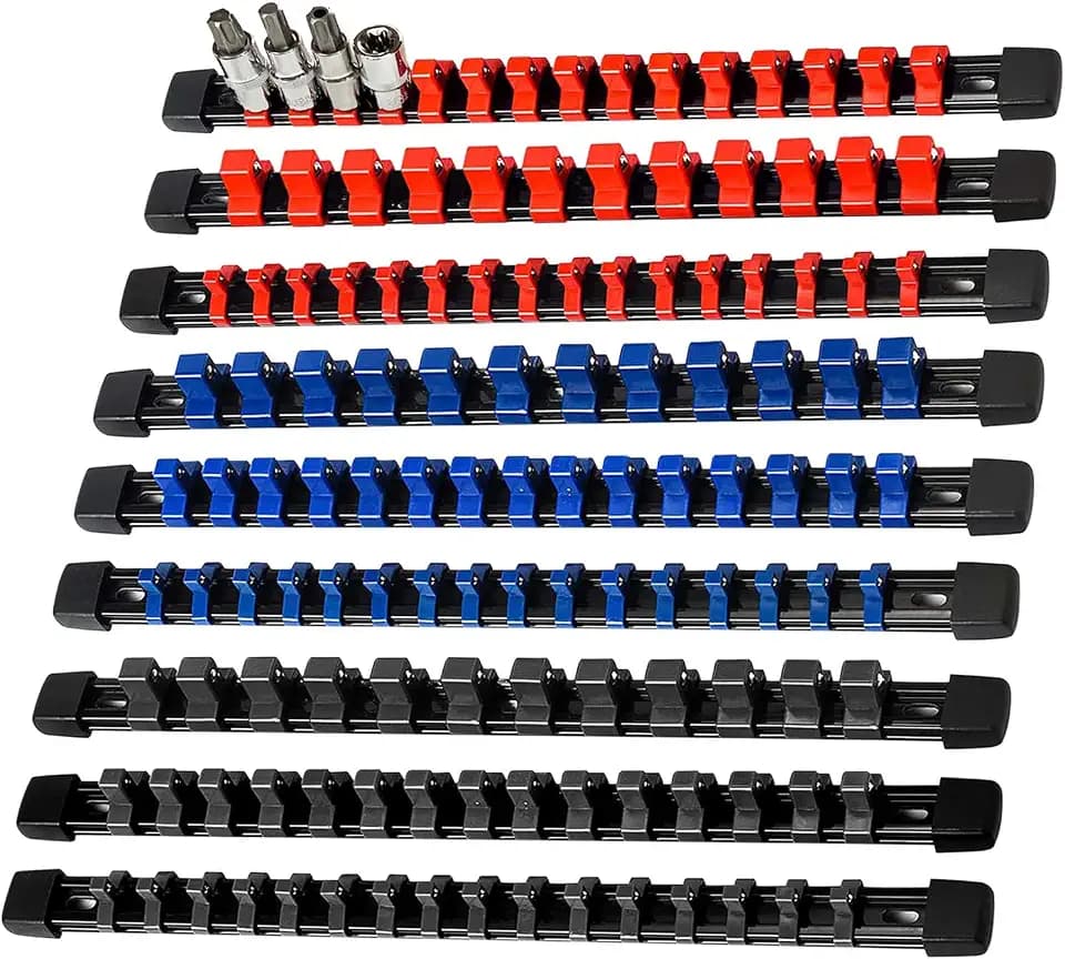 AMM 9PCS Socket organizer, 1/4" 3/8" 1/2" Drive Heavy duty socket holder