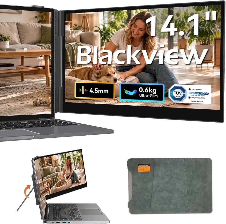 Blackview SCM6 Laptop Bildschirm Erweiterung (600g 4.5mm), Ultradünn 14" FHD IPS Augenpflege Portable Monitor, Ultra-Dünner Gaming Monitor für 13“-17“ Laptops, Geeignet für Laptop/PC/Mac/PS3/4/5/Xbox
