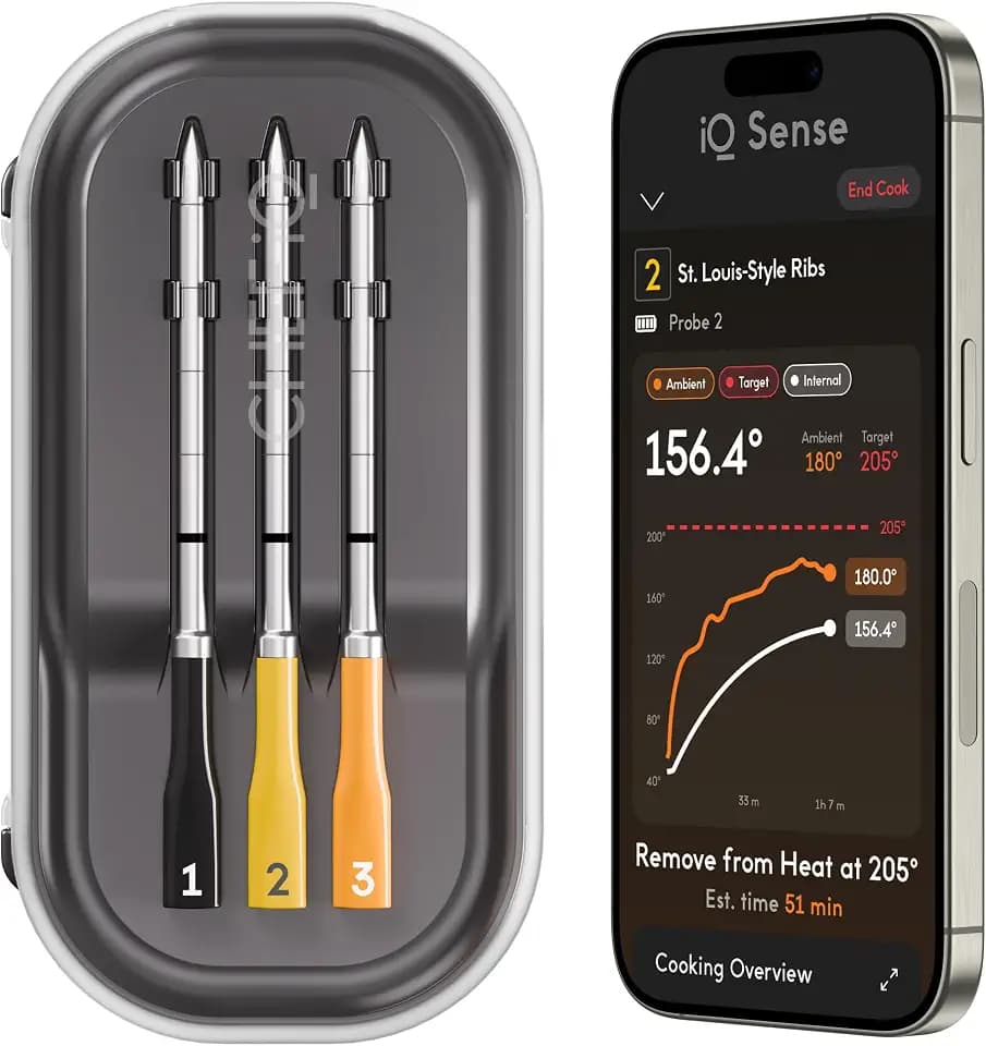 CHEF iQ Sense | Smart Wireless Meat Thermometer | 3 Ultra-Thin Probes | WiFi Unlimited Range | 1000°F Heat Safe | 5 Sensors | BBQ, Grill, Oven, Smoker, Air Fryer | Gen3