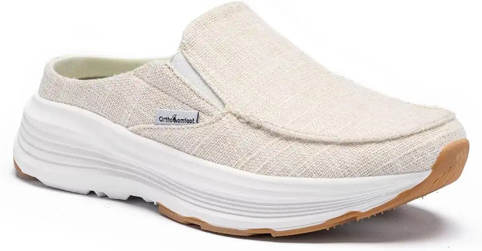 OrthoComfoot Women's Orthopedic Slip On Loafers Walking Shoes: Comfortable Arch Support Slippers for Plantar Fasciitis, Casual Soft Flat Feet Orthotic House Shoes for Foot and Heel Pain Relief