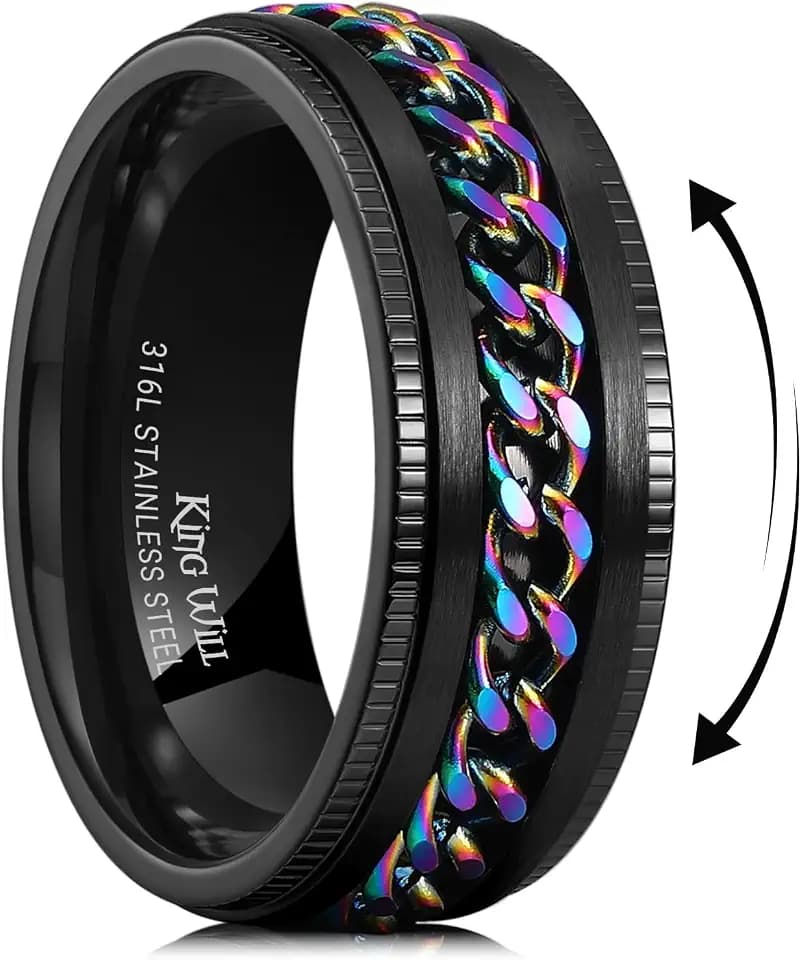 King Will 316L Stainless Steel Fidget Ring for Men Women Size 4-16