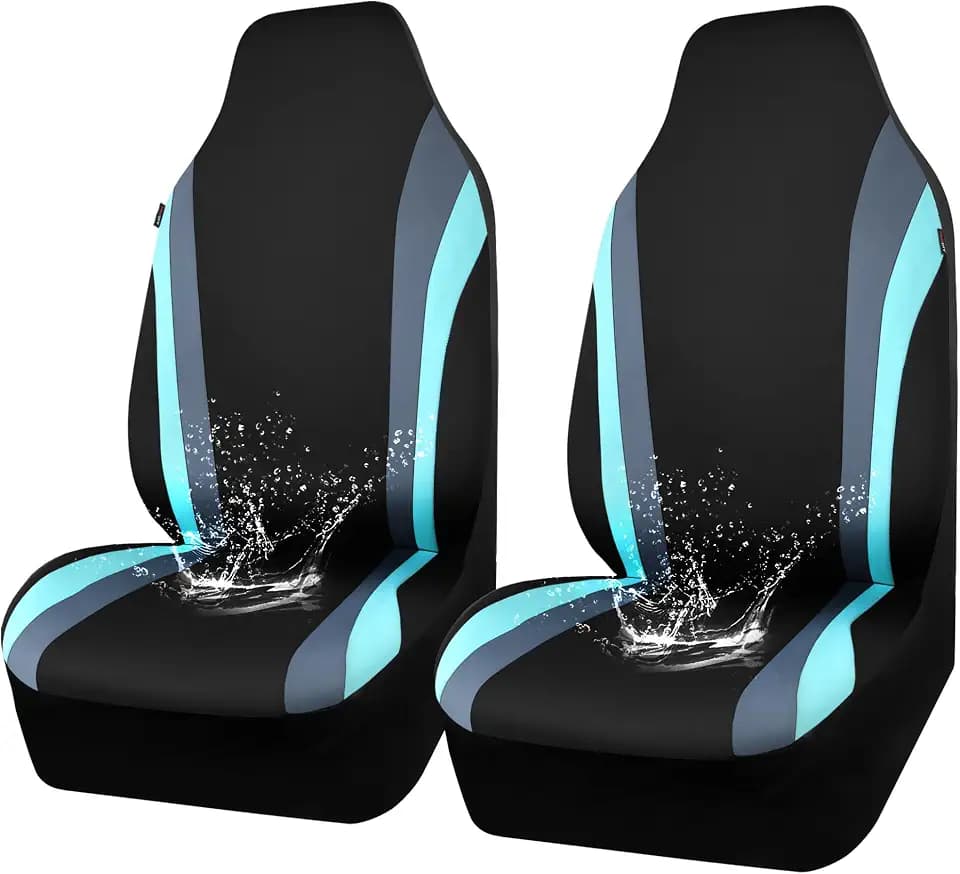 CAR PASS AquaShield Neoprene Waterproof Car Seat Covers Front Seats Only, High Back Bucket Seat Covers,Airbag Compatible,Seat Covers for Women Girl, Universal Fit for Auto Truck Van SUV (Black Mint)