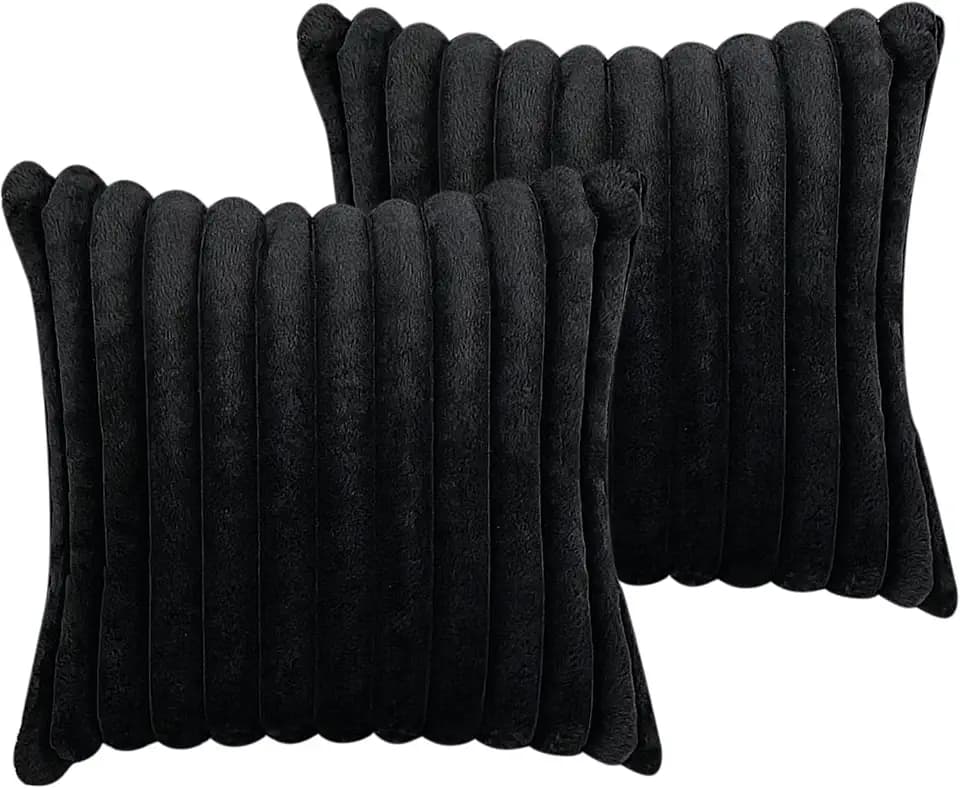 COTEY 18x18 Decorative Faux Fur Throw Pillow Covers Set of 2- Black