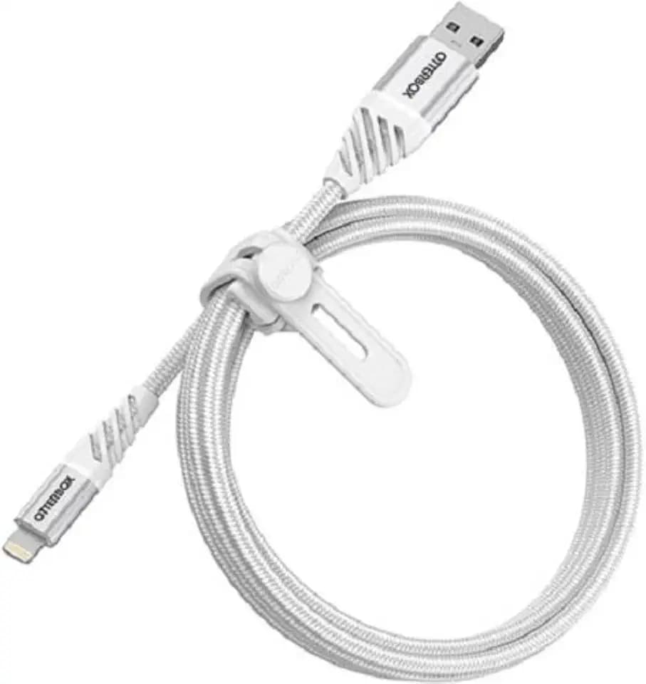 OtterBox Premium verstärktes, 1M USB-A auf Lightning Kabel, Weiß | Ladekabel für Smartphone und Tablet, Ultra-Robust und getestet auf Biegsamkeit und Flexibilität