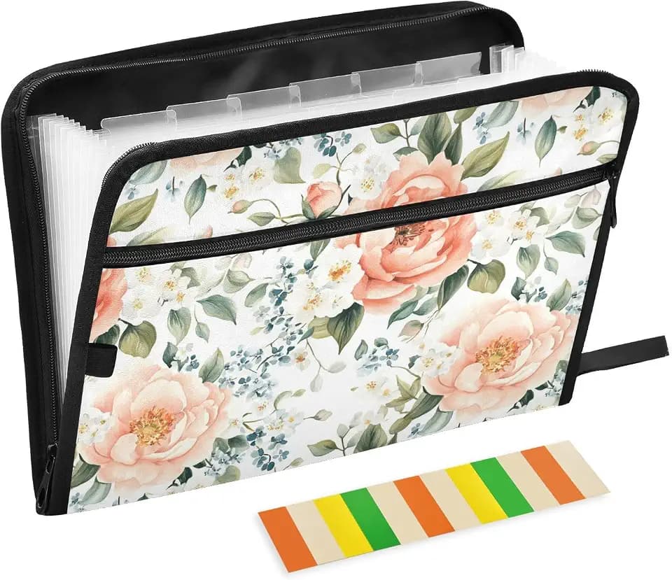 13 Pockets Expanding File Folder Pink Blush Flowers with Labels Accordion File Folder Document Organizer Letter Size A4 Papers Expandable File Keeper