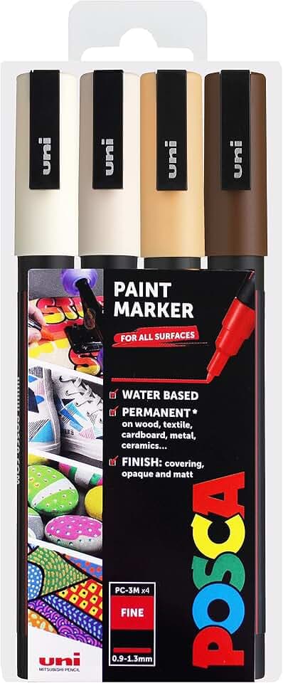 POSCA PC-3M Art Paint Markers – 4er-Set – im Plastiketui (Warm Neutral)
